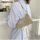 Weiyinxing Lace Floral Stitching Shoulder Bag for Women 2023 Soft PU Leather Underarm Bags Beach Travel Handbag Girls Small Tote Bag