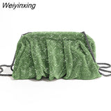 Weiyinxing Ruched Evening Clutch Bag Designer Diamonds Women Handbags Crystal Mesh Shoulder Bags Shinny Rhinestone Party Purses 2023