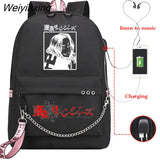 Weiyinxing Revenger Mikey Sano Manjiro Anime School Backpack Teen Girls Backpacks Travel Laptop Chain Backpack W/ Headphone USB Port