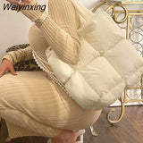 Weiyinxing Sapce Padded Large Tote Bag Designer Women Handbags Luxury Nylon Down Cotton Shoulder Bags Plaid Big Winter Bag Sac 2023