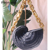Weiyinxing Thick Chains Rattan Conch Women Shoulder Bags Design Wicker Woven Handbags Luxury Summer Beach Straw Bag Bali Purse 2023