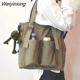 Weiyinxing Oxford Large Capacity Canvas Girl Shoulder Hand Bucket Bag Basket Female Crossbody Bags for Women Casual Tote Purses