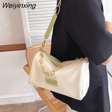 Weiyinxing Small Contrasting Colors PU Leather Bucket Crossbody Bags for Women 2023 Fashion Chain Shoulder Bag Lady Luxury Handbags