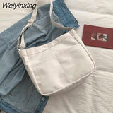 Weiyinxing Women Solid Color Canvas Bag Women's Black White Messenger Bag Magnetic Buckle Student One Shoulder Bag High Capacity School Bag