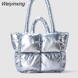 Weiyinxing Large Tote Padded Handbags Designer Quilted Women Shoulder Bags Luxury Nylon Down Cotton Crossbody Bag Winter Purse 2023