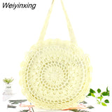 Weiyinxing Straw Bags for Women Circle Beach Handbags Summer Rattan Shoulder Bags Handmade Knitted Travel Big Totes Bag 2023 New