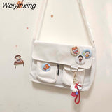 Weiyinxing Canvas Messenger Bag Women Large Capacity Crossbody Bags Outdoor School Student Book Computer Laptop Shoulder Bag