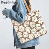 Weiyinxing Women Shopping Bags Eco Reusable Foldable Shoulder Bag Large Capacity Canvas Handbags Cartoon Bag for Women Shopping Bags
