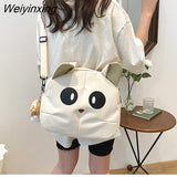 Weiyinxing Women Cute Cat Canvas Bag Female 2023 New Cartoon Shoulder Bags Student Large Messenger Bag Cat Shape Female Handbag Tote Bags