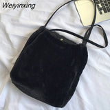 Weiyinxing Women's Shopper Bag Plush Tote Shoulder Bags For Women 2023 Fluffy Female Handbag Fur Ladies Hand Shoppers Bag Black Sac A Main