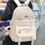 Weiyinxing Korean High Quality Waterproof Nylon Women Backpack Girls Kawaii Badge Travel Bag Letter Printing Multi-pocket Big Schoolbag