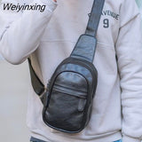 Weiyinxing Simple Men's Small Chest Bag Messenger Bag Men's Korean Fashion Casual Soft Leather Shoulder Bag Outdoor Sports Backpack