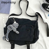 Weiyinxing Women Canvas Bag Female Buckle Zipper Messenger Bag Women High Capacity Student Solid Color Multiple Bag Travel Bag Cute Pendant