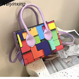 Weiyinxing New Color Contrast Versatile Handbag Square Shoulder Bag Geometric Horizontal Casual Shoulder Bag Fashion Crossbody Bag