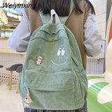 Weiyinxing Cute Corduroy Cartoon Book Bag Trendy Women Small College Backpack Fashion Ladies Kawaii Student Bag Female School Backpack