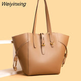 Weiyinxing Genuine Leather Women Handbag Fashion Girls Top-Handle Bucket Bag Soft Cowhide Female Shoulder Bags Women Crossbody Bag Sac