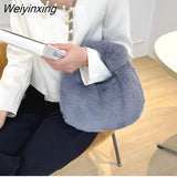 Weiyinxing Women New Luxury Handbags Plush Pouch Half Moon Underarm tote bag Shoulder bags for women Furry Handbags Totes sac a main femme