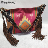 Weiyinxing Tassel Women Shoulder Bags Designer Handbags Luxury Canvas Crossbody Bag National Large Capacity Tote Big Shopper Bag