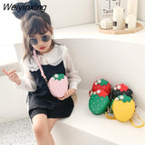 Weiyinxing PU Leather Girls Coin Purse Lovely Children Strawberry Rivet Crossbody Bags Cute Baby Accessories Mini Wallet Kids Gifts