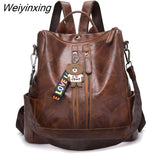 Weiyinxing New Women Leather Backpacks High Quality 2023 Female Vintage Backpack Travel Shoulder Bag Send pendant School Bags For Girls 0409