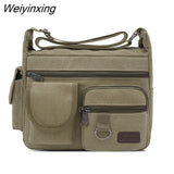 Weiyinxing Men's Canvas Shoulder Bags Large Capacity Multi Layer Men Messenger Bag Student Single Travel Shoulder Bag Male Satchel Knapsack