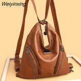 Weiyinxing Women Luxury Brand Shoulder Bag Rivet Soft Leather Handbag Multifunction Backpack Large Capacity Ladies Messenger Bag Sac a Main