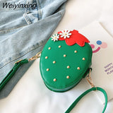 Weiyinxing PU Leather Girls Coin Purse Lovely Children Strawberry Rivet Crossbody Bags Cute Baby Accessories Mini Wallet Kids Gifts