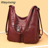 Weiyinxing In 1 Women Back Pack Bagpack Vintage Women Bag Soft Pu Leather Ladies Casual Tote Designer Shoulder Bags Women's Handbags Sac