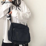Weiyinxing Women Canvas Bag Female Buckle Zipper Messenger Bag Women High Capacity Student Solid Color Multiple Bag Travel Bag Cute Pendant