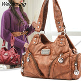 Weiyinxing Women Casual Tote Bags Washed leather Female Handbag Large Big Shoulder Bag for Women Tote Ladies Vintage Leather Crossbody Bag