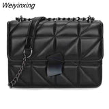 Weiyinxing Women Luxury Handbags Design Rhombic PU Leather Crossbody Bags Chain Small Messenger Bag Lady Shoulder Bag Large Capacity