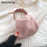 Weiyinxing Faux Fur Crossbody Shoulder Bags with Short Wide Handle for Women 2023 Winter Lady Luxury Travel Handbags and Purses Totes