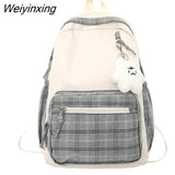 Weiyinxing Girl Lattice Travel School Bag Fashion Lady Kawaii Book Backpack Trendy College Cool Female Plaid Backpack Women Laptop Bag