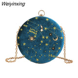 Weiyinxing Round Starry Sky Suede Women Shoulder Bag Designer Chain Female Crossbody Messenger Bags Ladies Small Circle Purses 2023