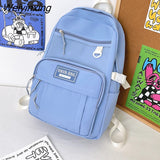 Weiyinxing Multiple Pockets Waterproof Nylon Women Backpack Female Kawaii Mesh Travel Bag Cute Schoolbag for Girl Student Bookbag