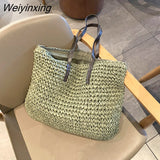 Weiyinxing rattan large capacity tote for women wicker woven wooden handbags summer beach straw bag lady big purses travel sac 2023