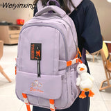 Weiyinxing Pocket Embroidered Waterproof Nylon Women Backpack Female Large Capacity Insert Buckle Travel Bag Teenage Girls Schoolbag