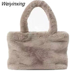 Weiyinxing Women's Autumn And Winter Plush Bag Lambswool Women's Bag Large Capacity Tote Bag Black And Grey Shoulder Bag Villus Handbag