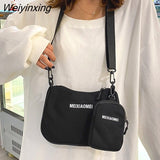 Weiyinxing Canvas Solid Color Letter Shoulder Bags with Mini Purse Pendant Women Bags Casual Small Crossbody Bags 2pcs Composite