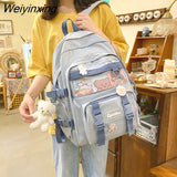 Weiyinxing New Waterproof Nylon Mesh Women Backpack Female Solid Color Badge Travel Bag College Girl Multi-pocket Schoolbag Book Bags