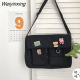 Weiyinxing Canvas Messenger Bag Women Large Capacity Crossbody Bags Outdoor School Student Book Computer Laptop Shoulder Bag