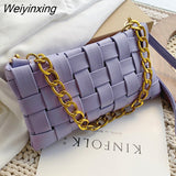 Weiyinxing Casual Leather Summer New Fashion Woven Bag Shoulder Bags for Women 2023 Solid Color Chain Lady Crossbody Handle Purses