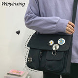 Weiyinxing Canvas Handbags Shoulder Bag Male Women Messenger Crossbody Bags Student Large Capacity School Bags Versatile Tote Bag