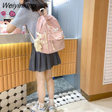 Weiyinxing Women Solid Color Nylon Backpack Bag School Book Backpack Girl Teenage Female Casual Travel Pink Large College Mochila Mujer