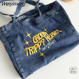 Weiyinxing Bags For Women Casual Denim Bags embroidery Female Shoulder Bag Pack Travel Zipper Handbag Tote Ladies Messenger Bag