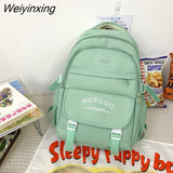 Weiyinxing Korean High Quality Waterproof Nylon Women Backpack Girls Kawaii Badge Travel Bag Letter Printing Multi-pocket Big Schoolbag