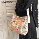 Weiyinxing Brand Design Women Weave Bucket Shoulder Bags Fashion Handbags and Purses Casual Fabric Crossbody Bag 2023 Summer