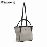 Weiyinxing Canvas Trapeze Women Handbags Designer Shoulder Crossbody Bags Small Tote Lady Shopper Bag Summer Beach Purses 2023