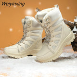 Weiyinxing Winter Snow Boots Women Warm Plush Mid-Calf Non-slip Ladies Booties Beige Big Size 42 Platform Boots Women Botas Mujer