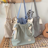 Weiyinxing Women Waterproof Nylon Large Capacity Shoulder Bag Female Bowknot Storage Bag Beach Bag Solid Color Tote Bag Student Bag